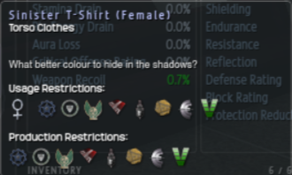 Sinister T-Shirt (Female) 796 Info