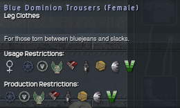 949 Blue Dominion Trousers (Female) Info