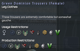 950 Green Dominion Trousers (Female) Info