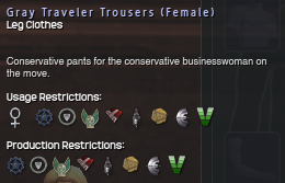 947 Gray Traveler Trousers (Female) Info