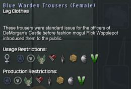 940 Blue Warden Trousers (Female) Info